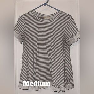 Altar'd State Gray Striped Short Sleeve Top